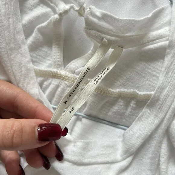 Anthropologie Womens XSP White Flowy Tank Top Sleeveless Summer 100% Cotton - Picture 4 of 7